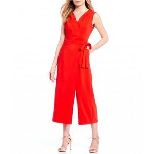 Vneck Sleeveless Wrap Jumpsuit Crimson Wrap